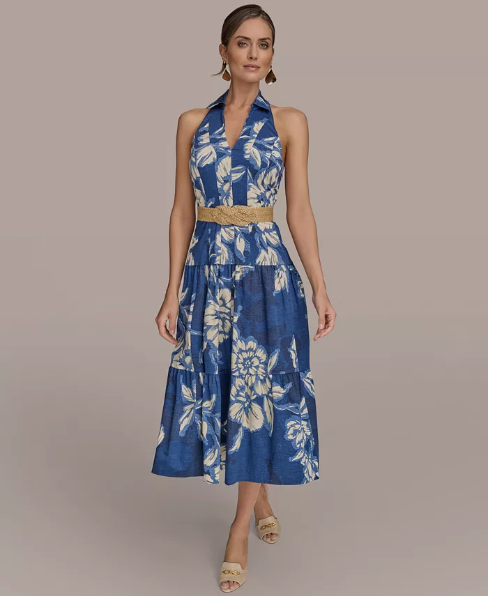 Alfani Donna Karan New York Women's Halter Belted Midi Dress Women's Fashion Shoes & Accessories