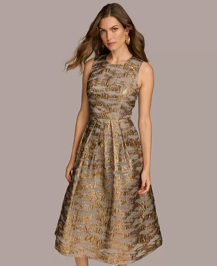 Alfani Donna Karan New York Women's Jewel-Neck Metallic Midi Dress Women's Fashion Shoes & Accessories