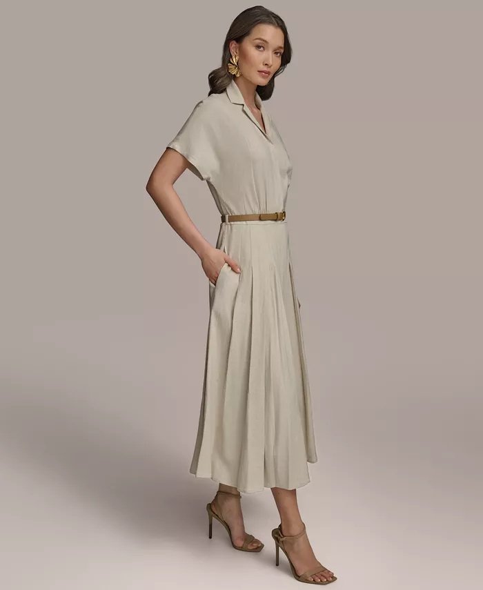 Alfani Donna Karan New York Women's Linen-Blend Belted Shirtdress Women's Fashion Shoes & Accessories