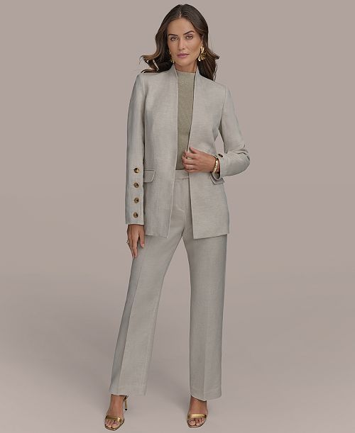 alfani Donna Karan New York Women's Linen Blend Blazer & Straight Leg Pants Women's Fashion Shoes & Accessories
