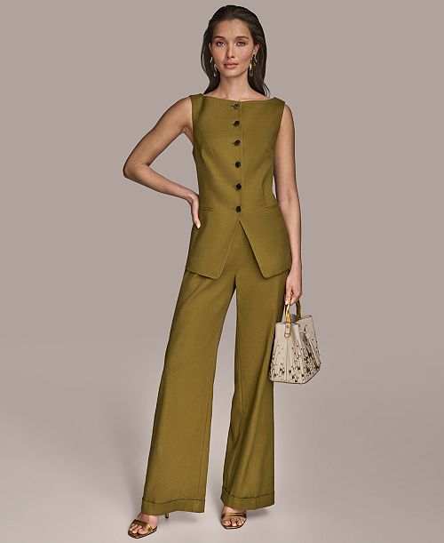 alfani Donna Karan New York Women's Linen-Blend Button-Front Vest & Belted Pants Regular & Petite Women's Fashion Shoes & Accessories