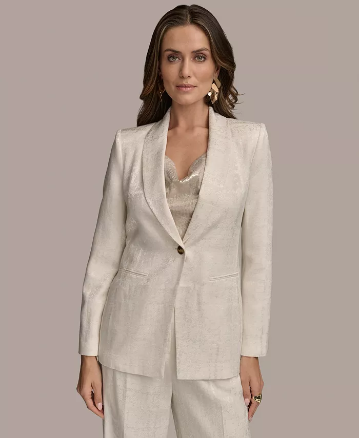 Alfani Donna Karan New York Women's Linen-Blend Jacquard One-Button Blazer Regular & Petite Women's Fashion Shoes & Accessories