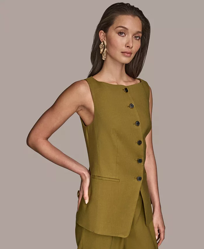 Alfani Donna Karan New York Women's Linen-Blend Vest Regular & Petite Women's Fashion Shoes & Accessories