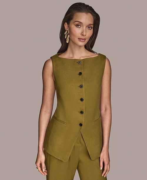 alfani Donna Karan New York Women's Linen-Blend Vest Regular & Petite Women's Fashion Shoes & Accessories