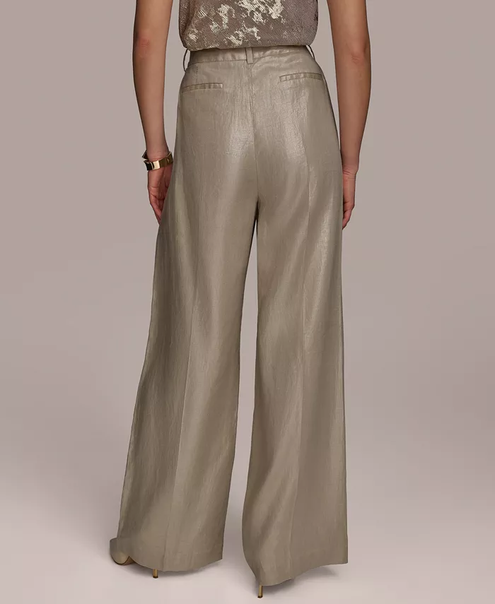 Alfani Donna Karan New York Women's Metallic Linen Wide-Leg Pants Women's Fashion Shoes & Accessories