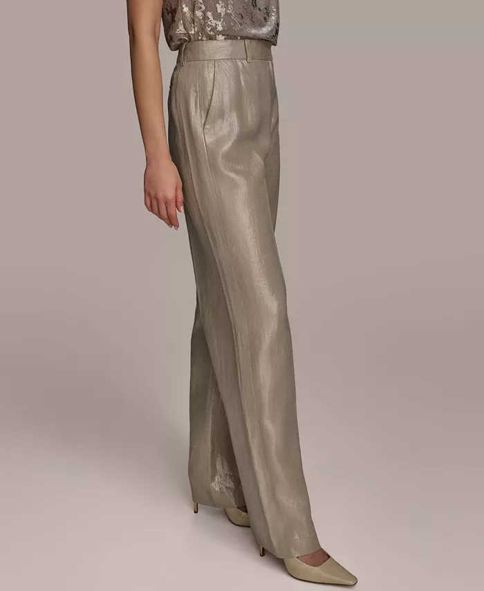 Alfani Donna Karan New York Women's Metallic Linen Wide-Leg Pants Women's Fashion Shoes & Accessories