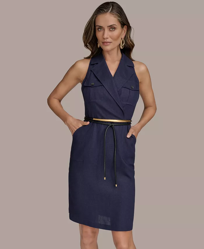 Alfani Donna Karan New York Women's Notched Collar Belted Dress Women's Fashion Shoes & Accessories