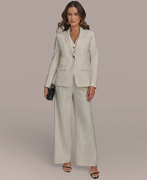 alfani Donna Karan New York Women's Pinstriped Blazer Vest & Pants Women's Fashion Shoes & Accessories
