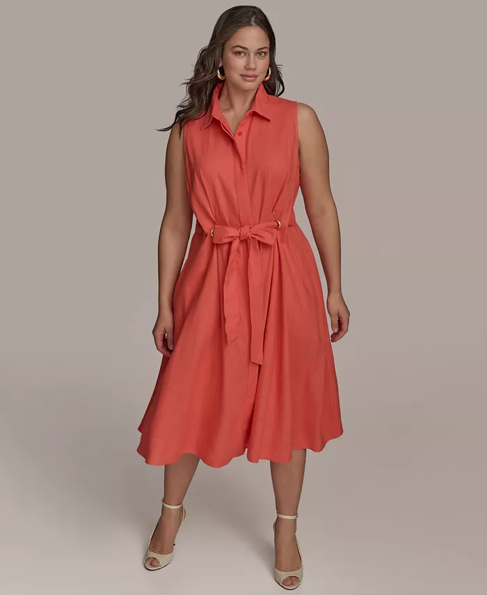 Alfani Donna Karan New York Women's Plus Size Linen-Blend Shirt Dress Women's Fashion Shoes & Accessories
