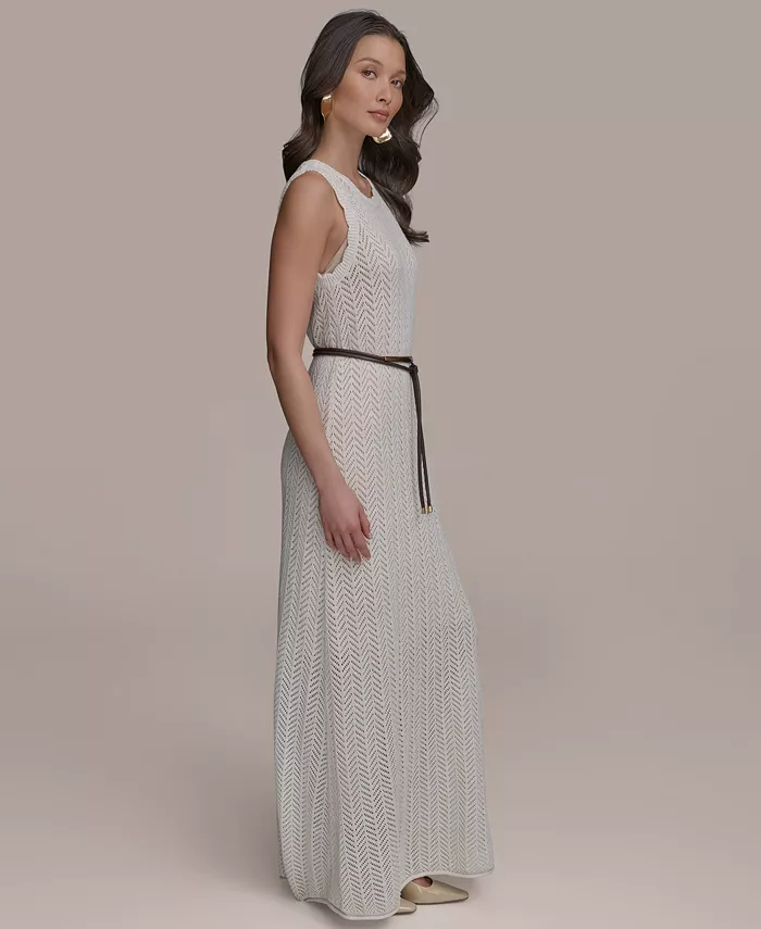 Alfani Donna Karan New York Women's Pointelle Knit Belted Dress Women's Fashion Shoes & Accessories