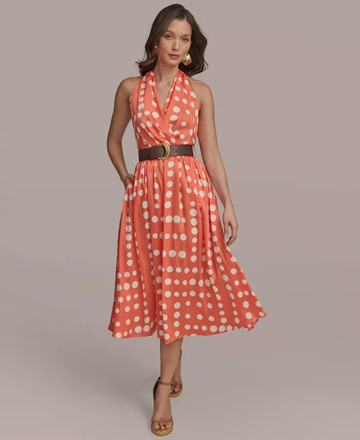 Alfani Donna Karan New York Women's Polka-Dot Belted A-Line Dress Women's Fashion Shoes & Accessories