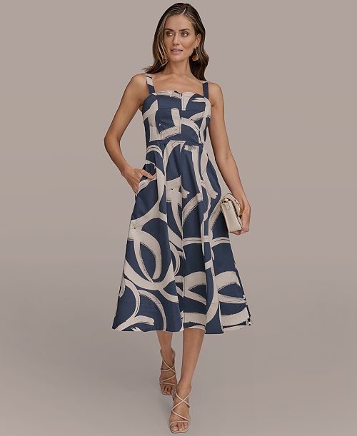 alfani Donna Karan New York Women's Printed A-Line Midi Dress Women's Fashion Shoes & Accessories