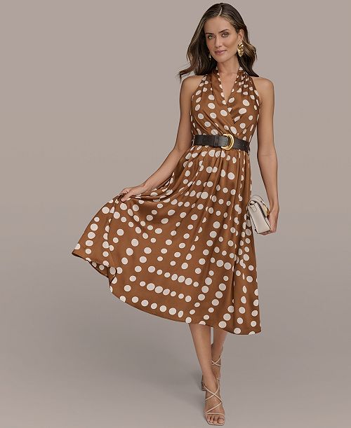 alfani Donna Karan New York Women's Printed Belted Sleeveless Dress Women's Fashion Shoes & Accessories
