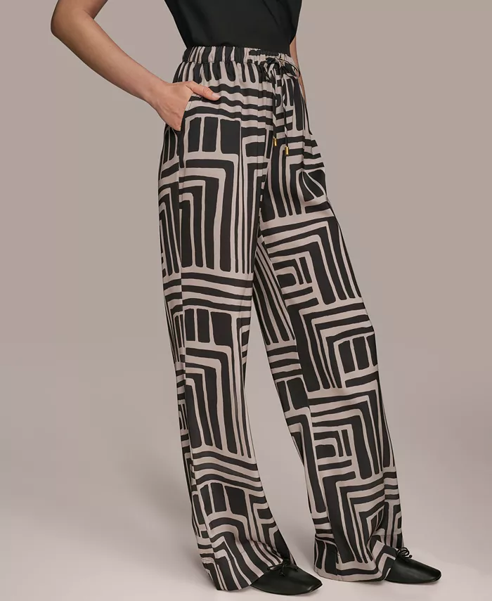 Alfani Donna Karan New York Women's Printed Drawstring Wide-Leg Pants Women's Fashion Shoes & Accessories