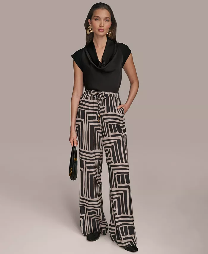 Alfani Donna Karan New York Women's Printed Drawstring Wide-Leg Pants Women's Fashion Shoes & Accessories