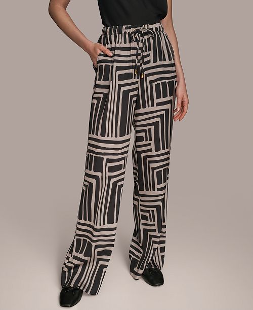 alfani Donna Karan New York Women's Printed Drawstring Wide-Leg Pants Women's Fashion Shoes & Accessories