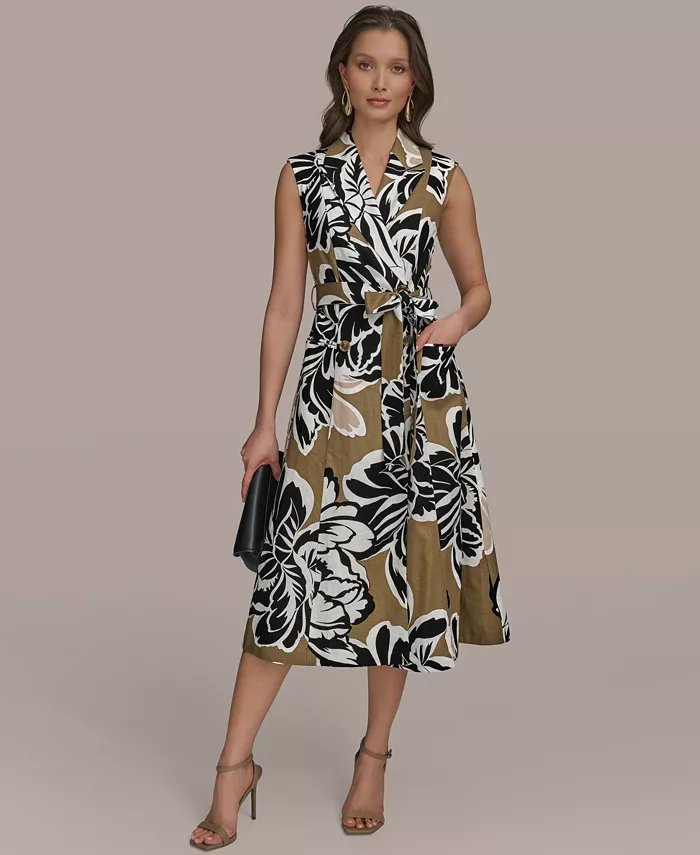 Alfani Donna Karan New York Women's Printed Faux-Wrap Midi Dress Women's Fashion Shoes & Accessories