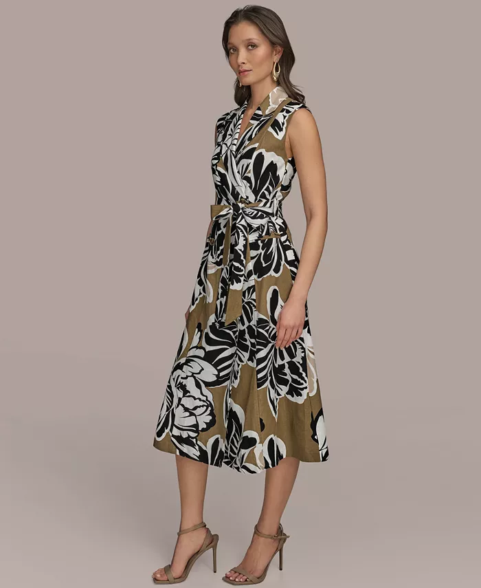Alfani Donna Karan New York Women's Printed Faux-Wrap Midi Dress Women's Fashion Shoes & Accessories