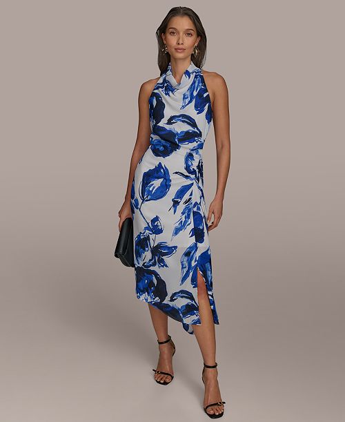 alfani Donna Karan New York Women's Printed Mock-Neck Midi Dress Women's Fashion Shoes & Accessories