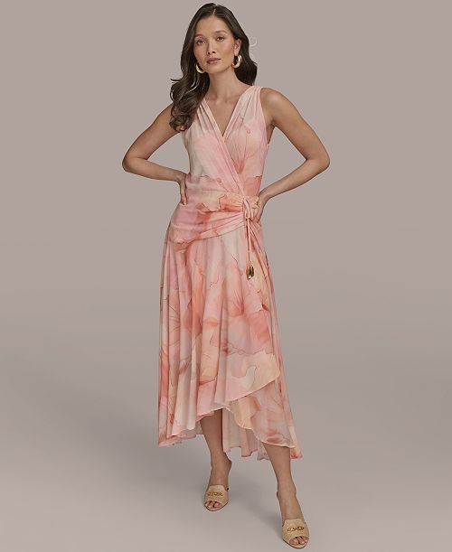 alfani Donna Karan New York Women's Printed Ruched A-Line Dress Women's Fashion Shoes & Accessories