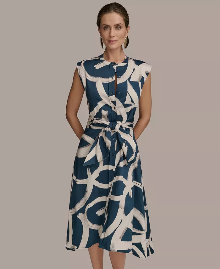 Alfani Donna Karan New York Women's Printed Tie-Front Dress Women's Fashion Shoes & Accessories