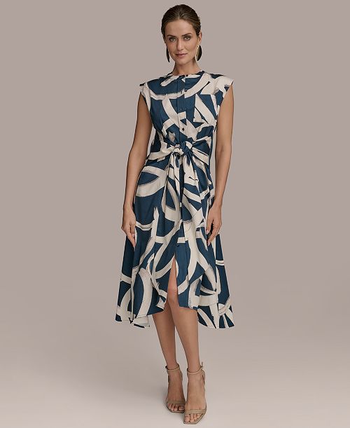 alfani Donna Karan New York Women's Printed Tie-Front Dress Women's Fashion Shoes & Accessories