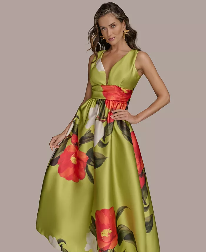 Alfani Donna Karan New York Women's Printed V-neck Floral Mikado Gown Women's Fashion Shoes & Accessories