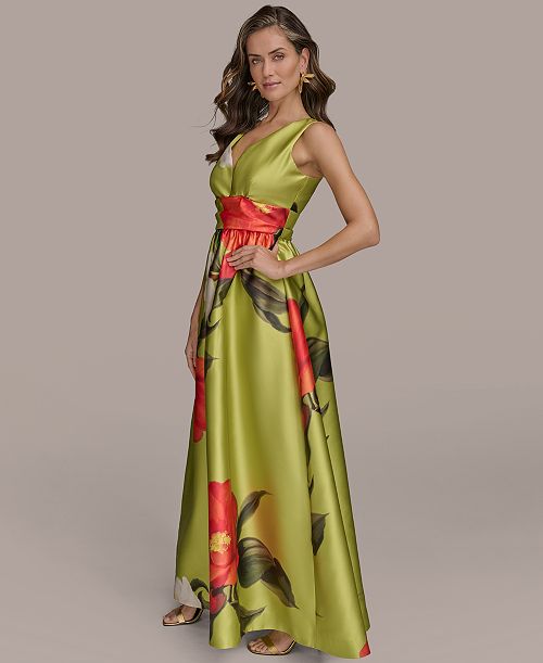 alfani Donna Karan New York Women's Printed V-neck Floral Mikado Gown Women's Fashion Shoes & Accessories