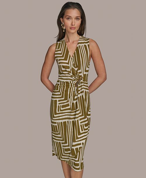 alfani Donna Karan New York Women's Printed V-Neck Sleeveless Dress Women's Fashion Shoes & Accessories