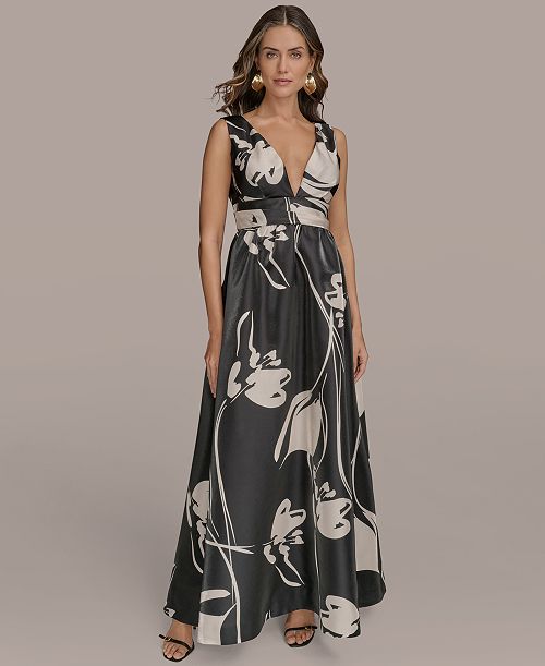 alfani Donna Karan New York Women's Printed V-Neck Sleeveless Gown Women's Fashion Shoes & Accessories