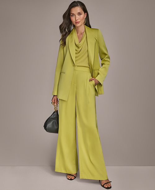 alfani Donna Karan New York Women's Satin One-Button Jacket & Wide-Leg Pants Regular & Petite Women's Fashion Shoes & Accessories