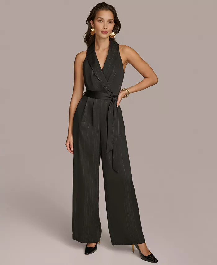 Alfani Donna Karan New York Women's Shawl-Collar Tie-Waist Jumpsuit Women's Fashion Shoes & Accessories