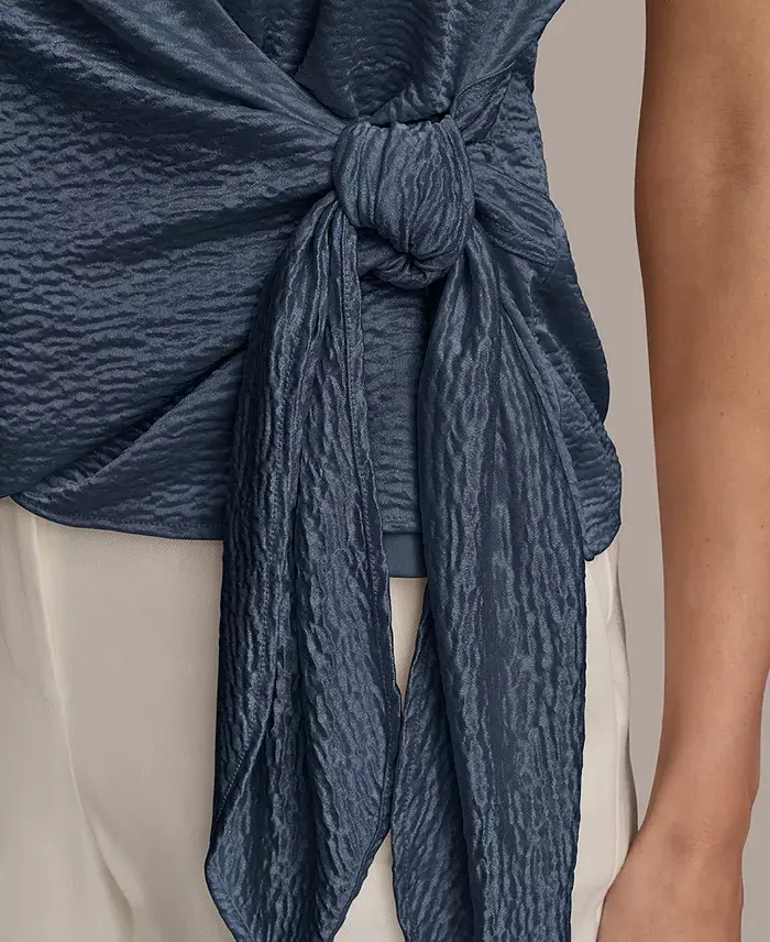 Alfani Donna Karan New York Women's Sleeveless Faux-Wrap Knit Top Women's Fashion Shoes & Accessories