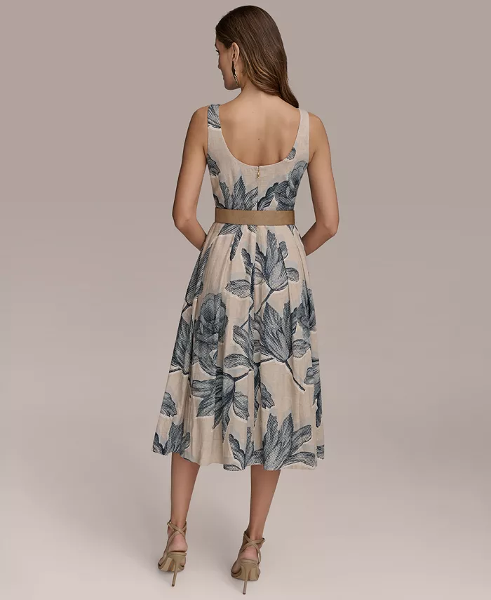 Alfani Donna Karan New York Women's Sleeveless Linen-Blend Belted Dress Women's Fashion Shoes & Accessories