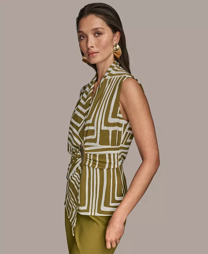 Alfani Donna Karan New York Women's Sleeveless Printed V-Neck Top Women's Fashion Shoes & Accessories
