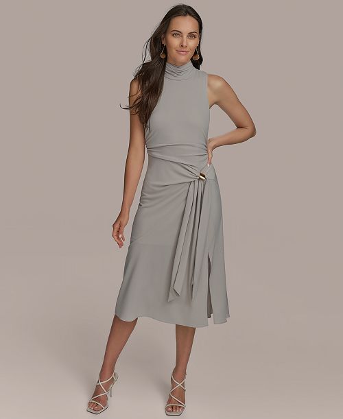 alfani Donna Karan New York Women's Sleeveless Side-Tie Jersey Midi Dress Women's Fashion Shoes & Accessories