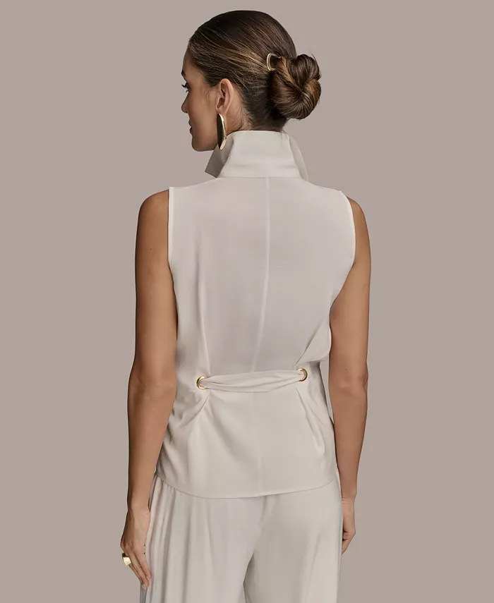Alfani Donna Karan New York Women's Sleeveless Tie-Front Collared Shirt Women's Fashion Shoes & Accessories