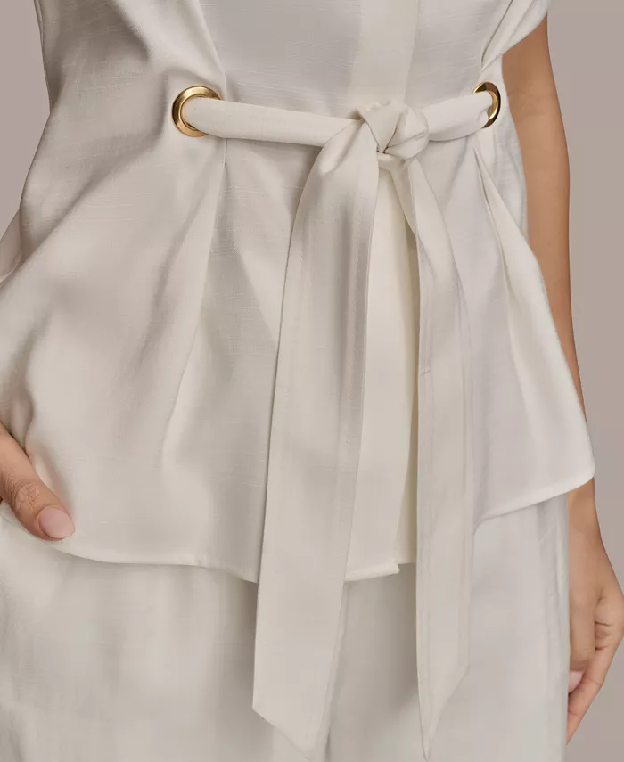 Alfani Donna Karan New York Women's Sleeveless Tie-Front Collared Shirt Women's Fashion Shoes & Accessories