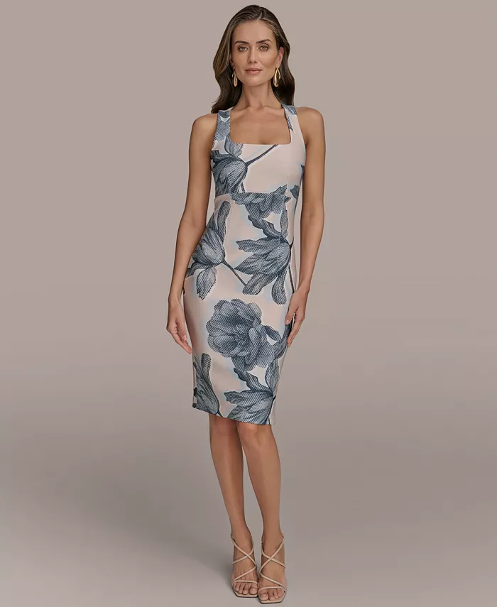 Alfani Donna Karan New York Women's Square-neck Cross-back Floral Print Dress Women's Fashion Shoes & Accessories