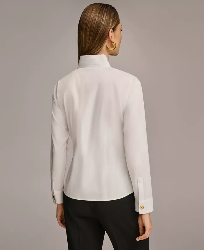 Alfani Donna Karan New York Women's Stand Collar Button Front Cotton Shirt Women's Fashion Shoes & Accessories