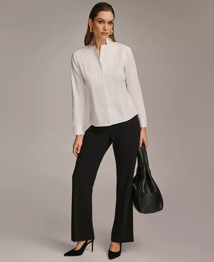 Alfani Donna Karan New York Women's Stand Collar Button Front Cotton Shirt Women's Fashion Shoes & Accessories
