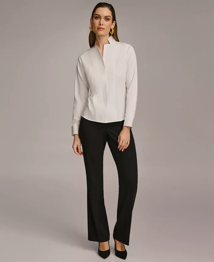 Alfani Donna Karan New York Women's Stand Collar Button Front Cotton Shirt Women's Fashion Shoes & Accessories