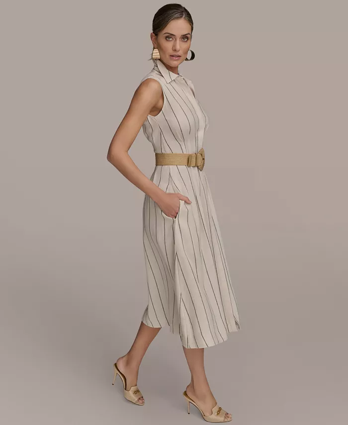 Alfani Donna Karan New York Women's Striped Belted Shirt Dress Women's Fashion Shoes & Accessories
