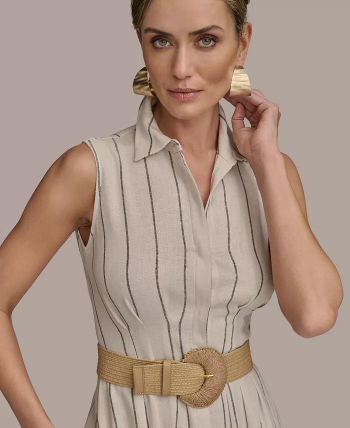 Alfani Donna Karan New York Women's Striped Belted Shirt Dress Women's Fashion Shoes & Accessories