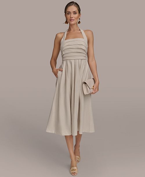 alfani Donna Karan New York Women's Tie-Back Midi Dress Women's Fashion Shoes & Accessories
