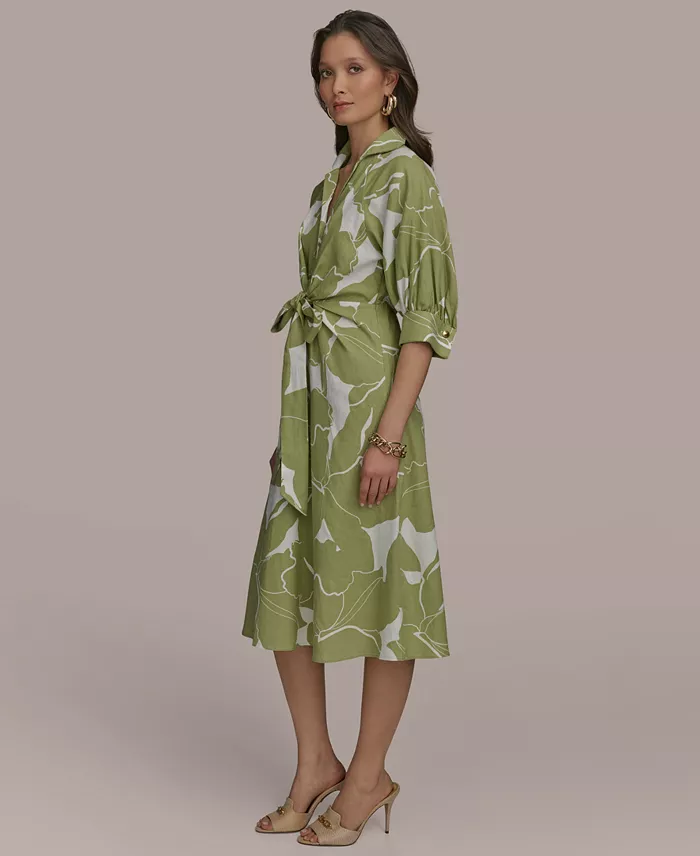 Alfani Donna Karan New York Women's Tie-Front Linen Midi Dress Women's Fashion Shoes & Accessories