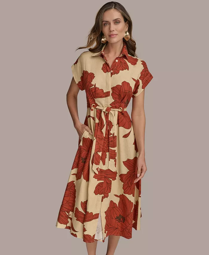 Alfani Donna Karan New York Women's Tie-Waist Shirtdress Women's Fashion Shoes & Accessories