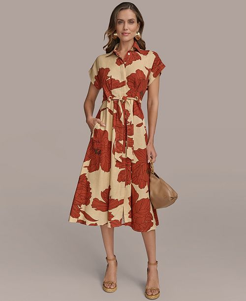 alfani Donna Karan New York Women's Tie-Waist Shirtdress Women's Fashion Shoes & Accessories