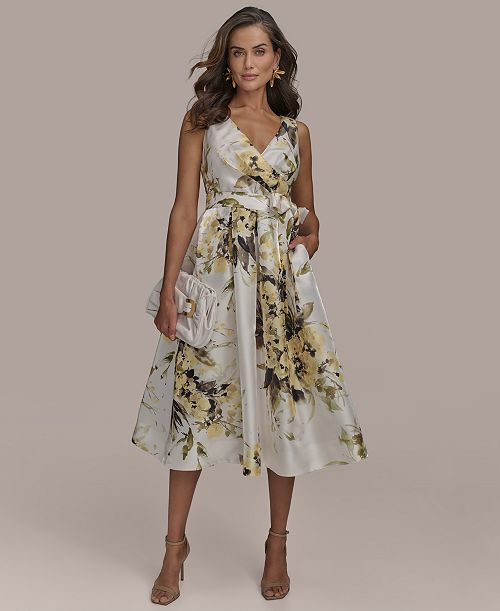 alfani Donna Karan New York Women's V-Neck A-Line Midi Dress Women's Fashion Shoes & Accessories