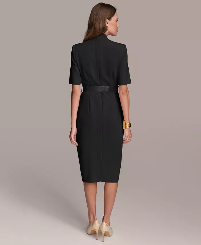 Alfani Donna Karan New York Women's V-Neck Belted Short-Sleeve Midi Dress Women's Fashion Shoes & Accessories